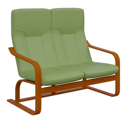 BO - 2 dvojkřeslo, dřevěná kostra, moření třešeň, koženka HOLY Z 2, zelinkavá